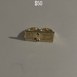 100 dollar bill 14k plated double ring