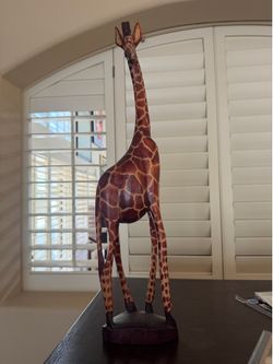 Hand-Carved Wooden Giraffe Sculpture
