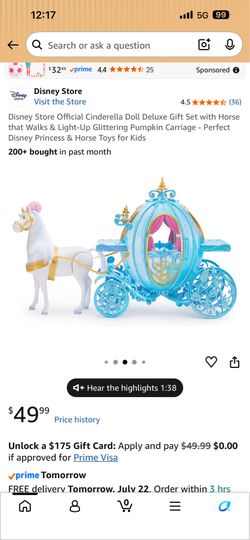 Disney Store Official Cinderella Doll Deluxe Gift Set with Horse that Walks & Light-Up Glittering Pumpkin Carriage - Perfect Disney Princess & Horse T