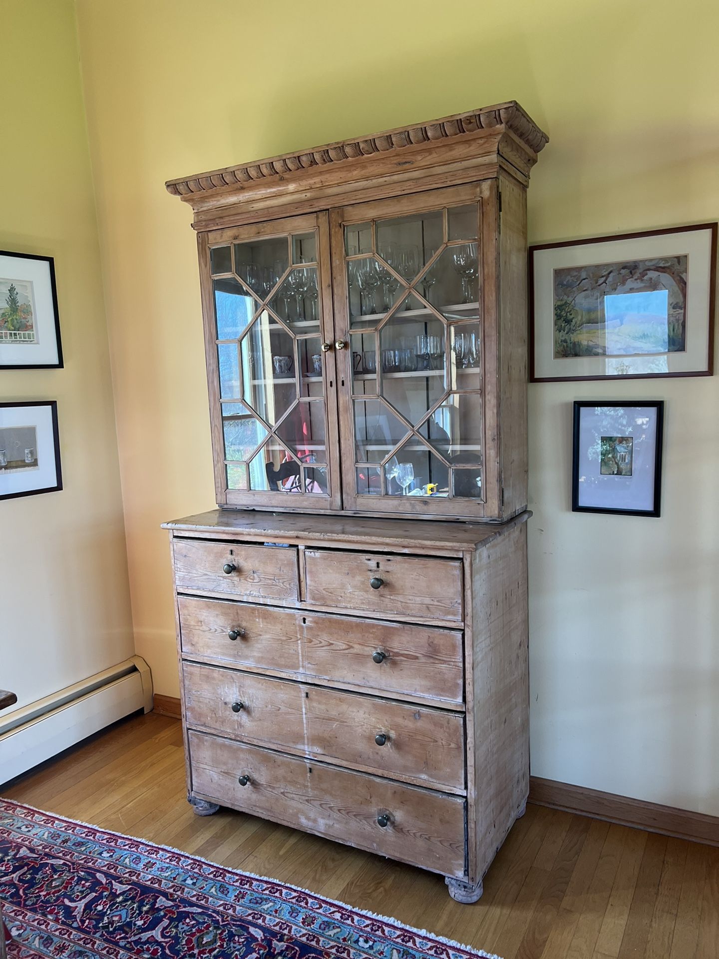 Antique Country Pine Buffet / China Cabinet
