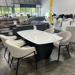 Modern Sintered Stone Dining Table With 4 Chairs / Mesa de comedor moderna de piedra sinterizada con 4 sillas