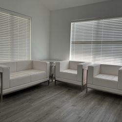 3 Piece White Sofa Chair Set 