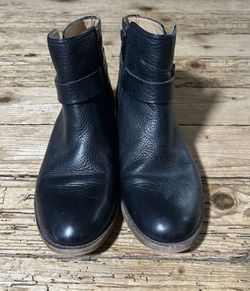Franco Sarto Women's Size 7.5 Black Leather Heeled Ankle Booties W/ Buckles
