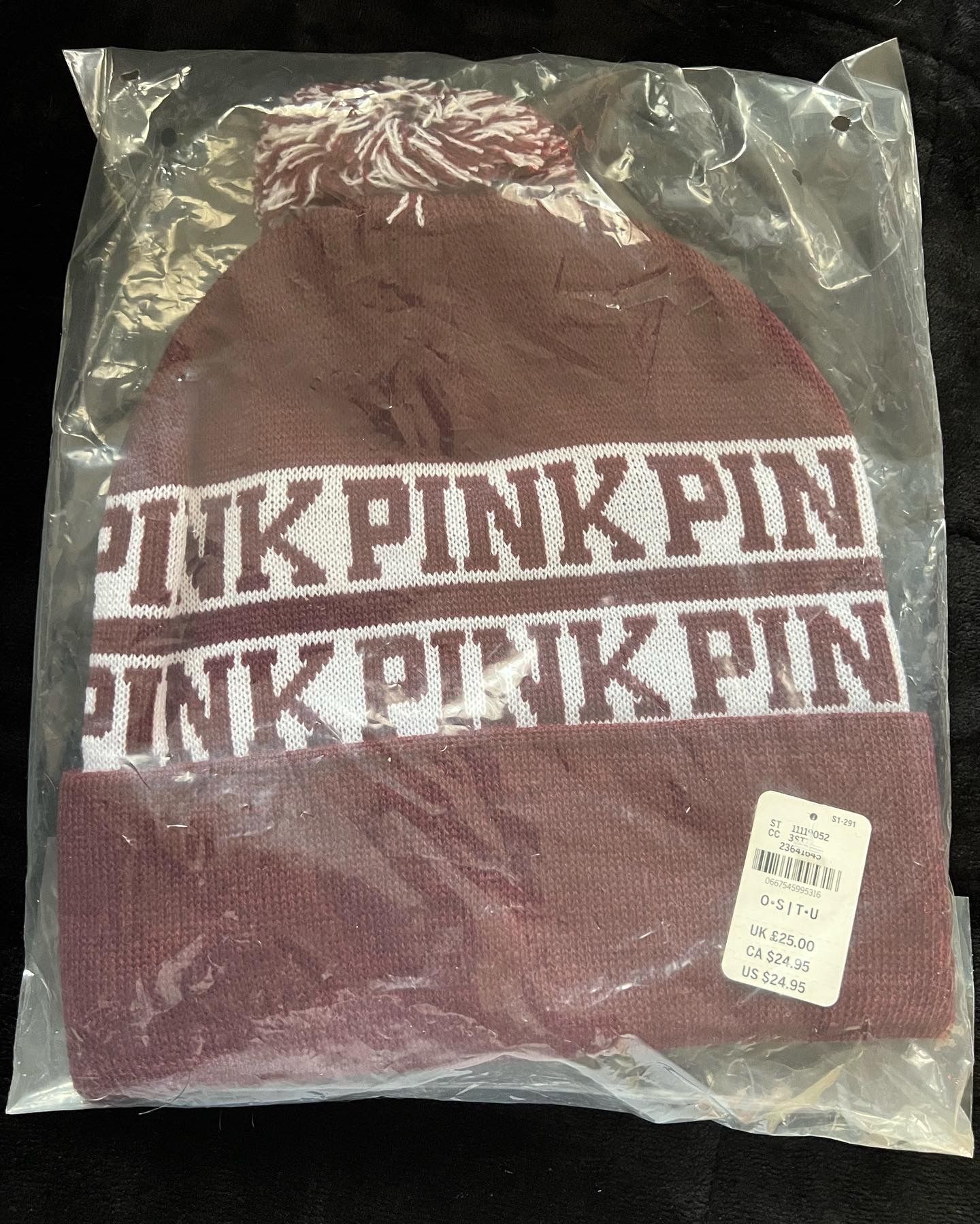 Burgundy PINK Knit Beanie With Puff