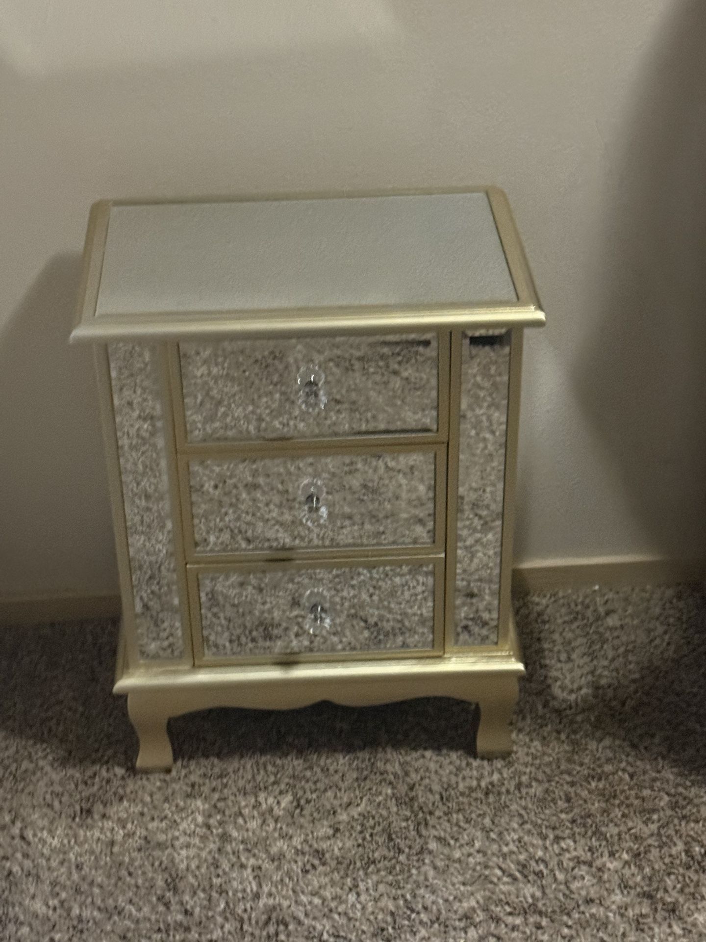 Mirrored nightstand w/ Gold Trim