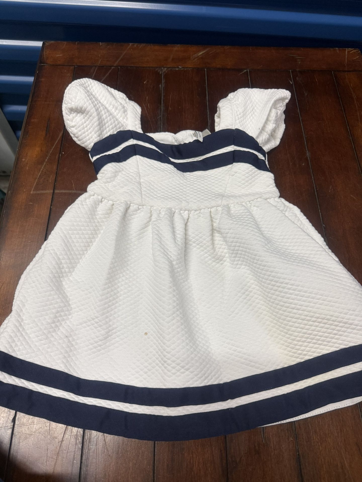 Janie & Jack Resort Dress Quilted White Blue Grosgain Ribbon Stripe Baby Girl 2T
