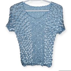 Vintage Y2K Baby Blue Popcorn Short Sleeve Top One Size Small Medium Large
