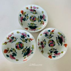 Antique Chinese Porcelain Plates Famille Rose Lotus Flower Peach Set of 3