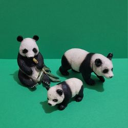 Schleich Giant Panda Eating Bamboo, Family Panda Bear, Set Of 3.