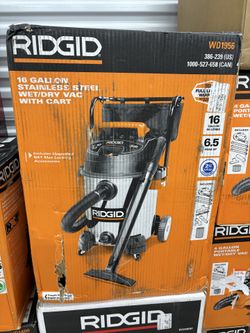 NEW IN BOX RIDGID 16 Gal. 6.5 Peak HP Stainless Steel Shop Vacuum Wet Dry Vac with Fine Dust Filter, Locking Hose and Attachments WD1956