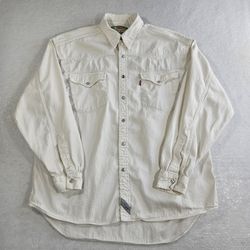 Vintage levi's red tab western shirt men's large white heavy pearl snap denim authentic
