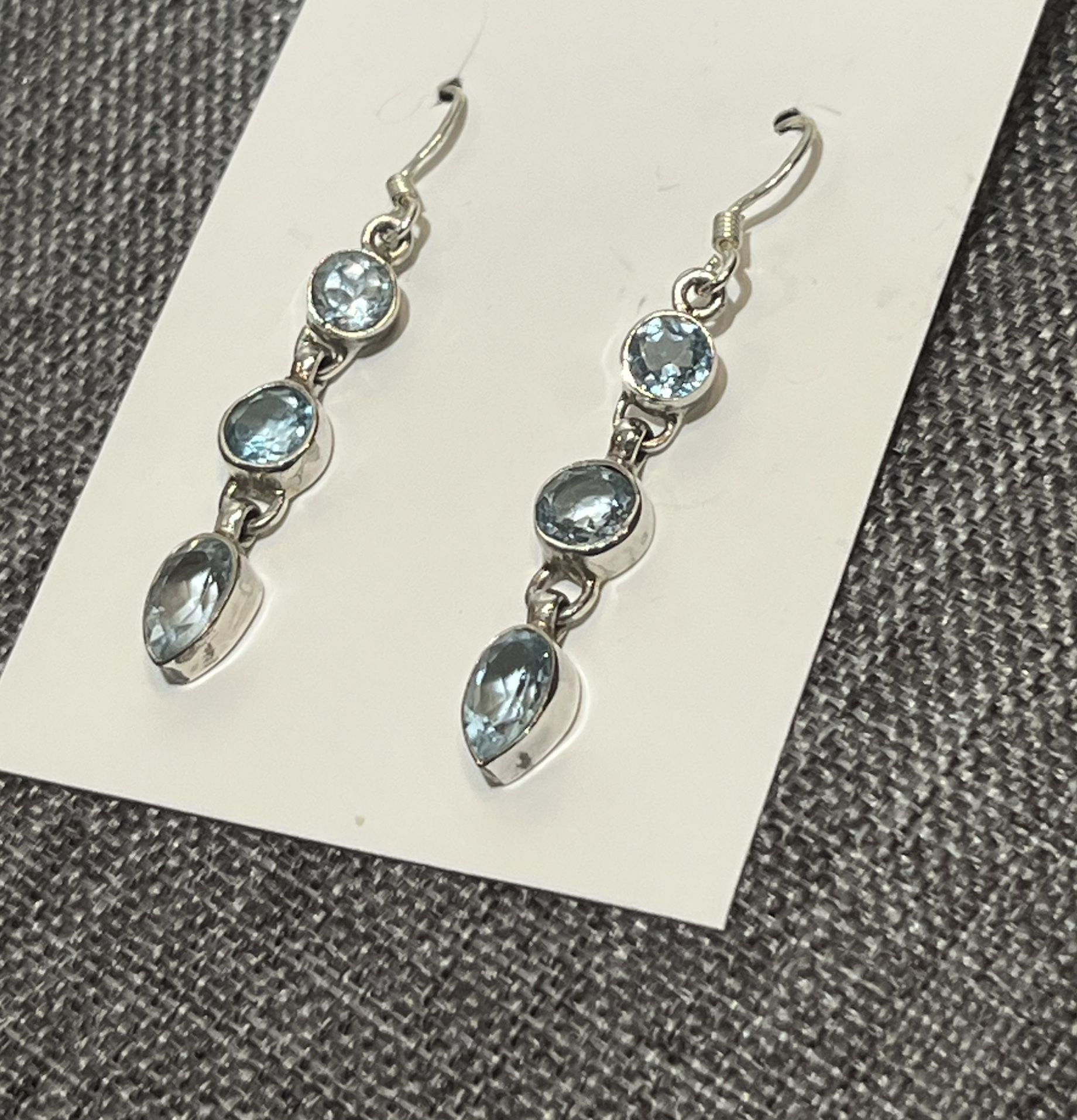 Sterling Silver Triple Blue Topaz Dangle Earrings New