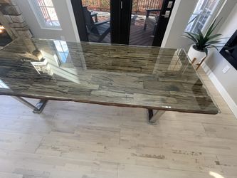 Dining Table Rustic Wood With 1/2 Inch Glass