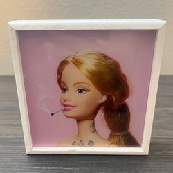 Grown Up Doll Smoking Tattoo Blonde Barbie Pink White Wood Framed Mini Art Print
