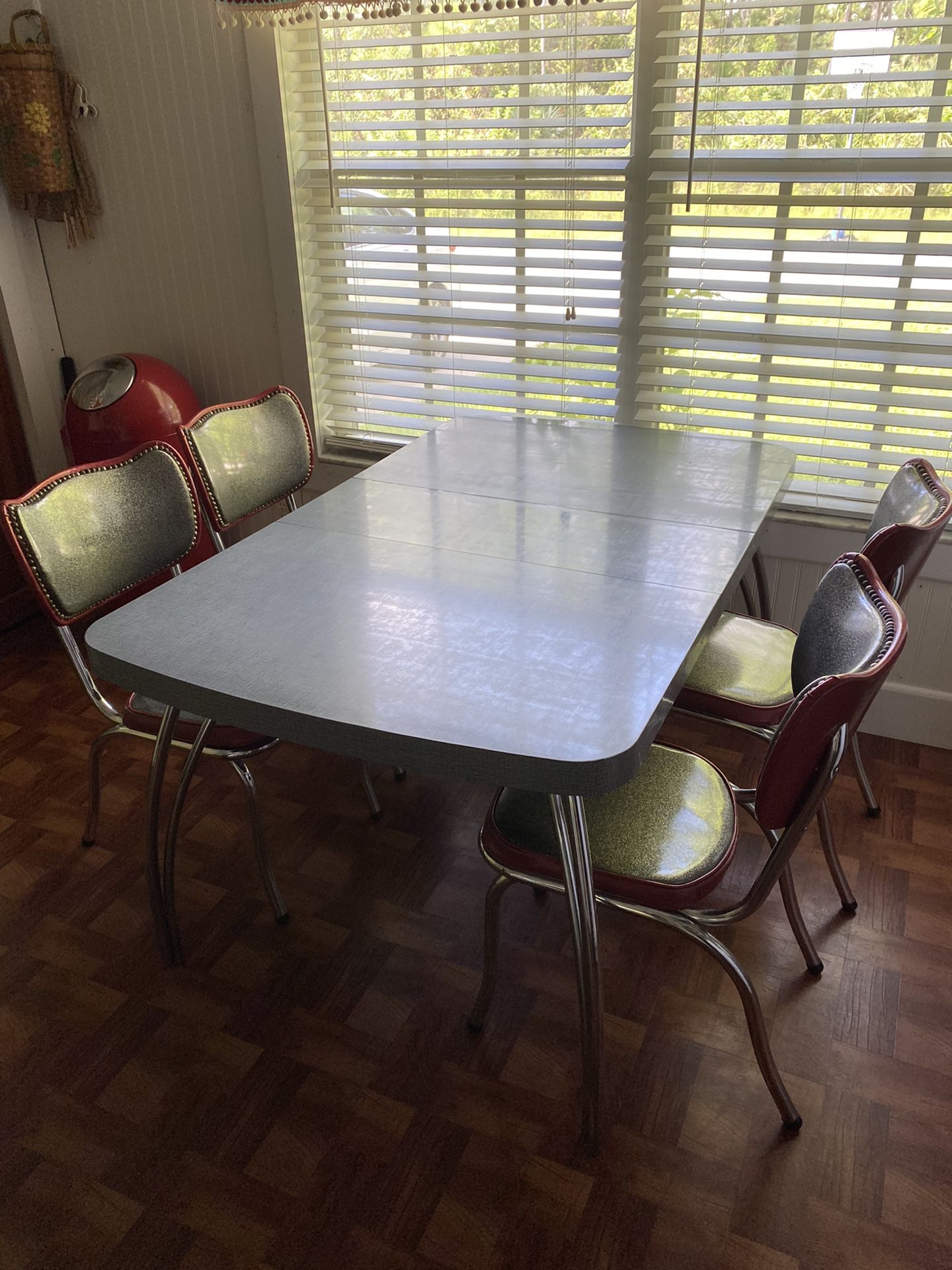Vintage Dinette Table Chairs Chrome Formica MCM Red Gray
