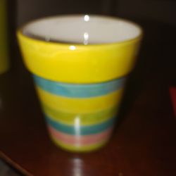 UNIQUE ROUND PASTEL COLORS CERAMIC STRIPED PLANTER FLOWER POT