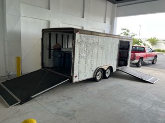Pace sport cargo trailer with double ramp and side entry door