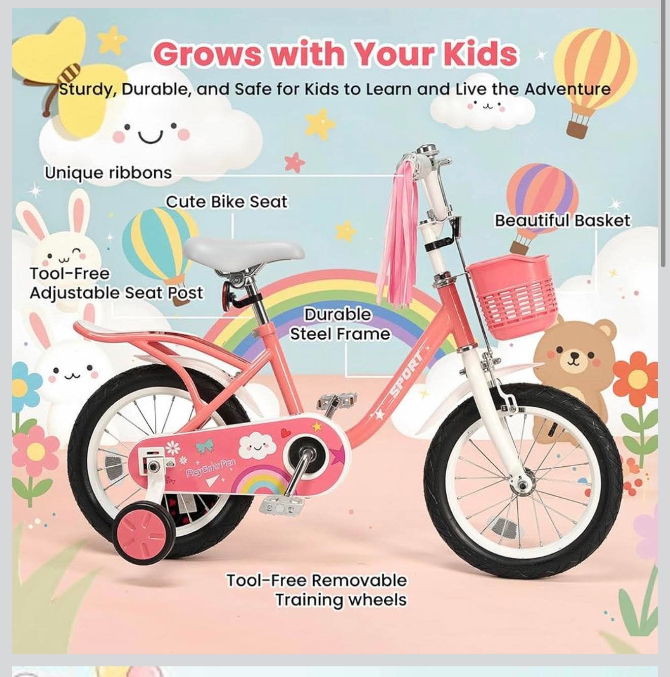 16 Inch Kids Bike Girls Bike Boys for 3-10 Height 41"-46" with Kickstand &Training Wheels, Pink B-14