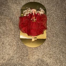 Vintage 1993 Mattel Barbie Doll Happy Holidays Special Edition Red Dress 10824. No box but still attached to cardboard & never been played with