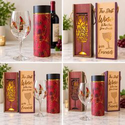 Wine Lover Gift Bundle – 2 Wooden Wine Boxes + Lipstick Wine Glass & Gift Tube