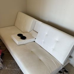 Small White Faux Leather Couch 