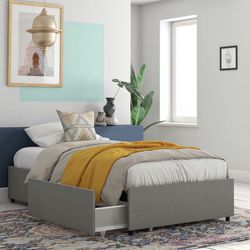Grey Twin RealRooms Alden Platform Bed with Storage Drawers