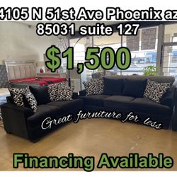 2 PCs Set Sofa And Loveseat With Pillows Black Brand New 