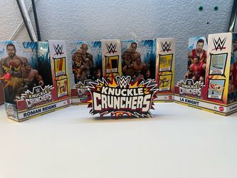 WWE Knuckle Crunchers + 3D Printed Sign - The Rock, LA Kight, Roman Reigns