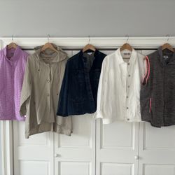 5 Women’s Plus 2X Jacket Coat Vest Lot - Talbots Old Navy Chico’s - Denim Fleece Linen