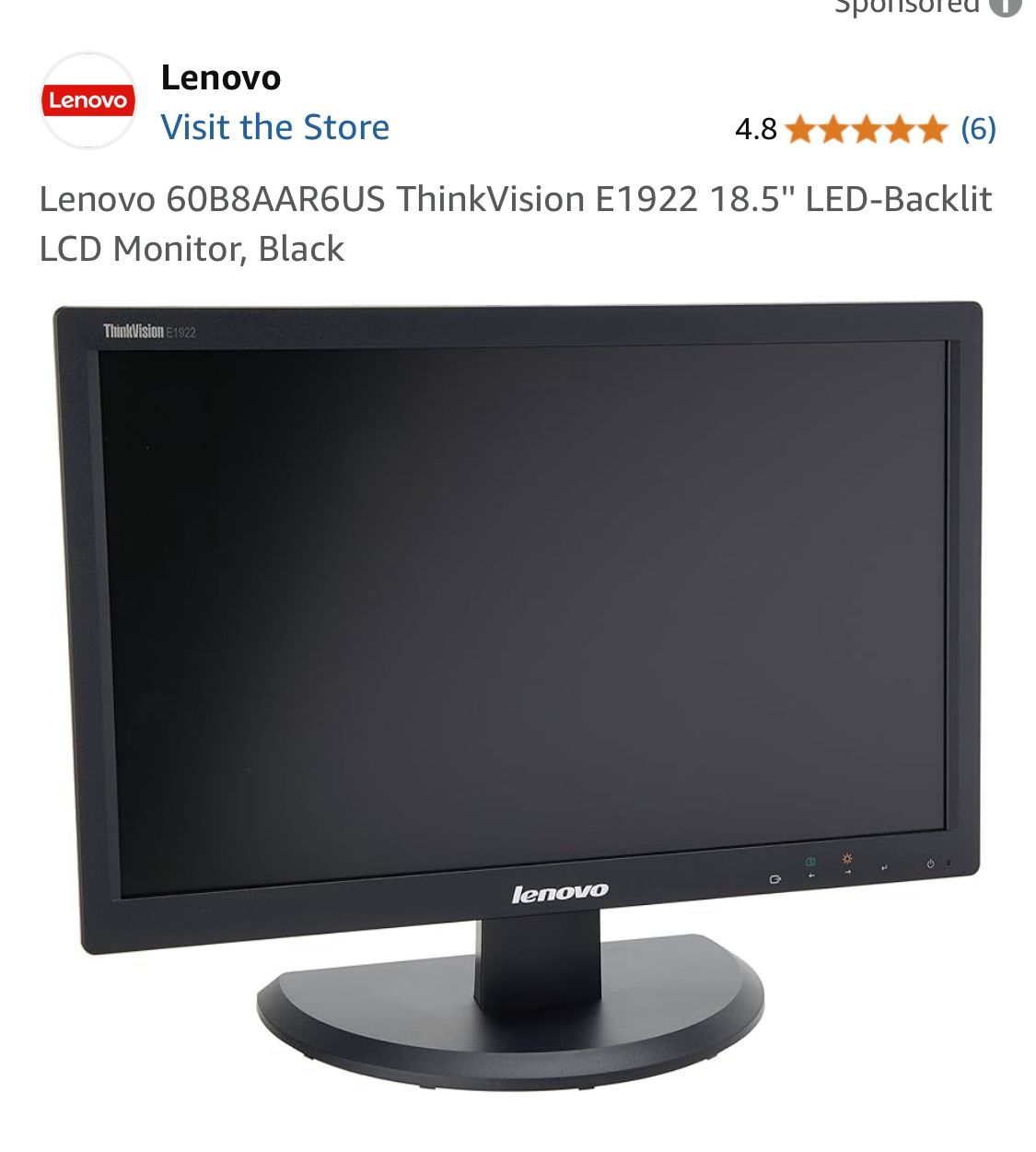 Monitor+keyboard Bundle!!! Lenovo 60B8AAR6US ThinkVision E1922 18.5'' LED-Backlit LCD Monitor, Black ( Brand New) (keyboard Full Number Pad Included!)