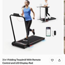 3 in 1 Folding Treadmill With Remote Control and LED Display-Red