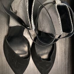Charlotte Russe Heels Stiletto Black & Silver Buckle Accent Pointed Closed Toe