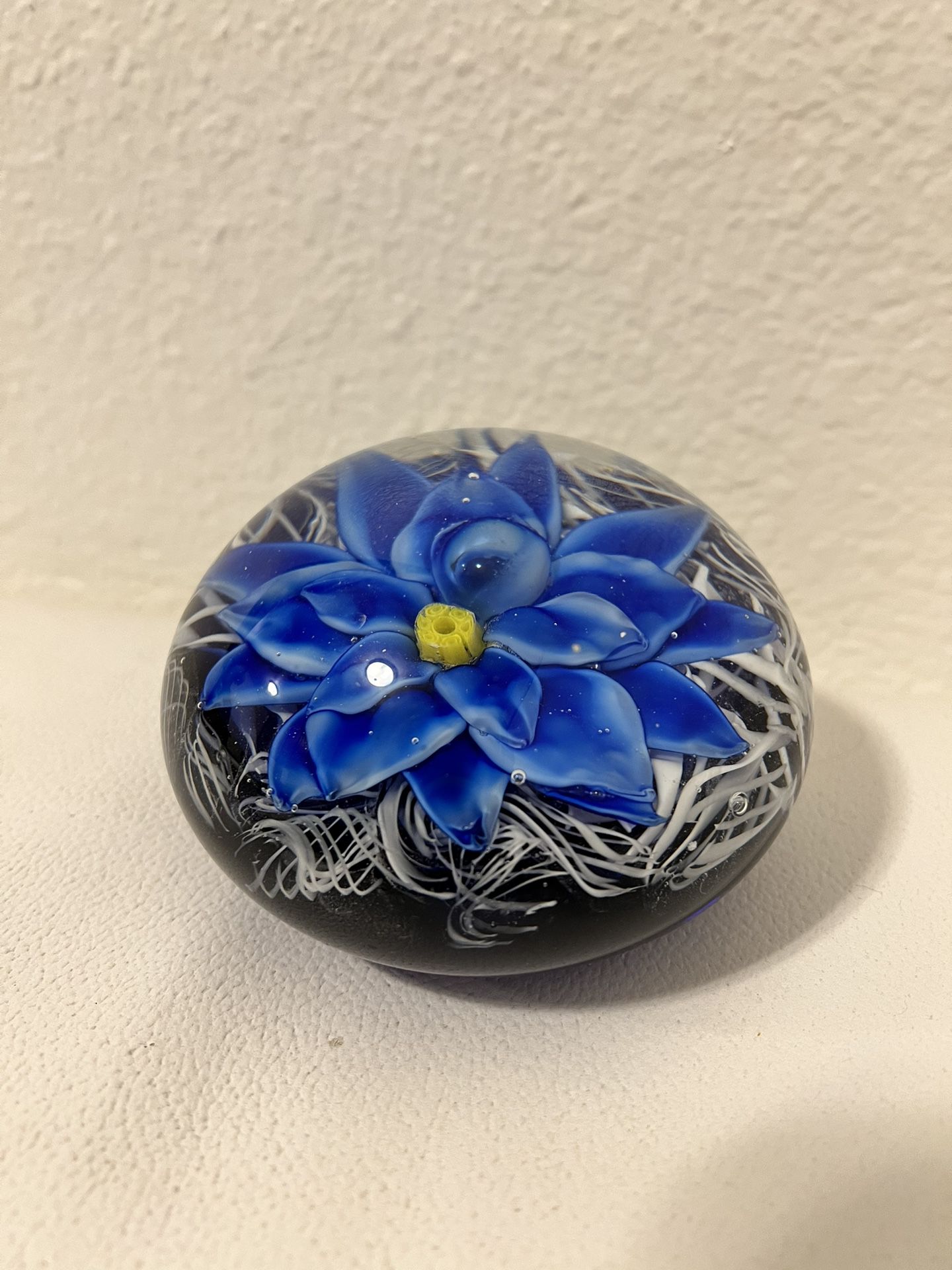 Vintage Floral Art Glass Paperweight  