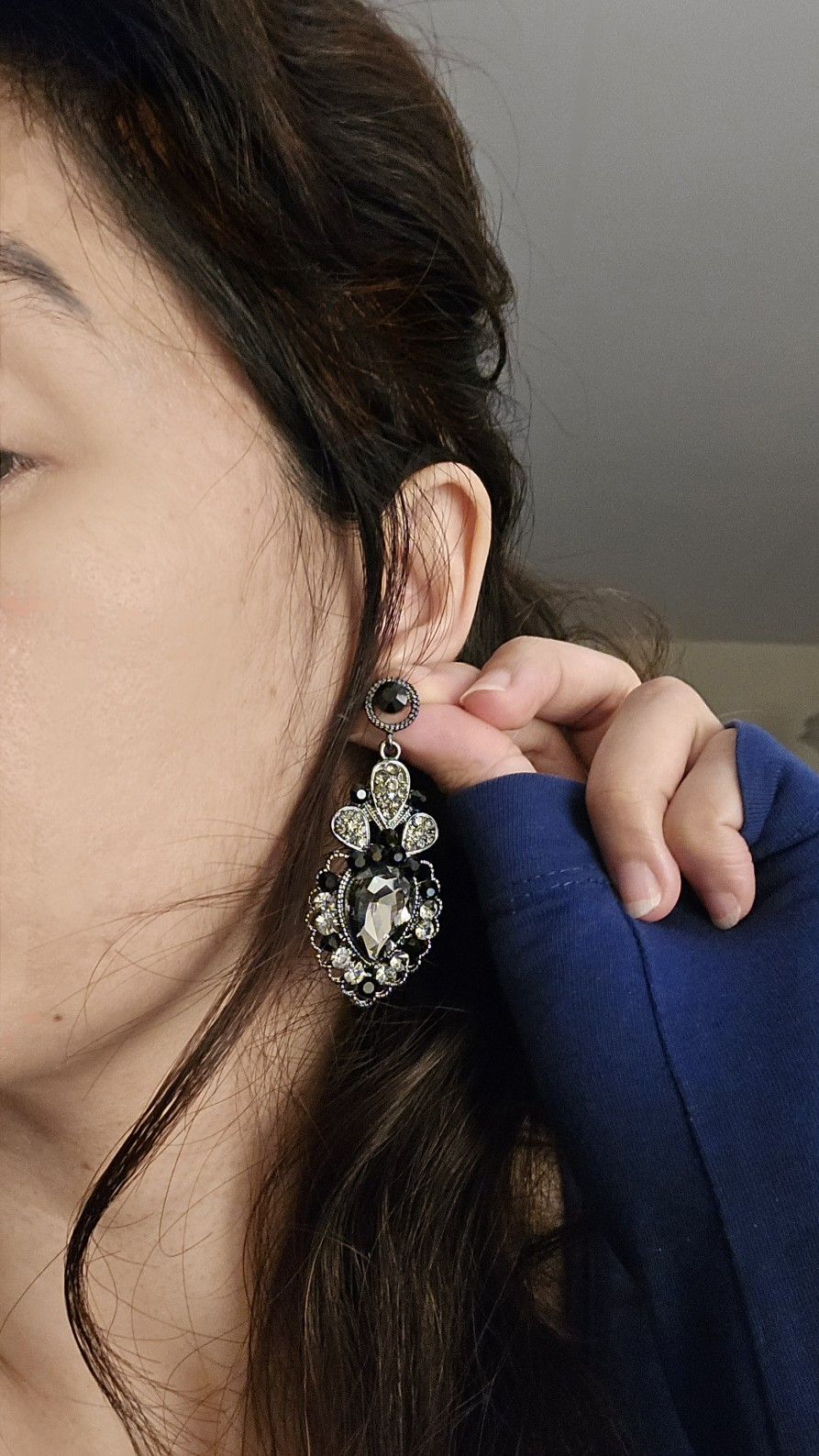 Black Grey Drop Earrings