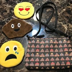 Emoji Emoticon Poop Crossbody Bag and Crying & Love Heart & Poop Coin Purses NEW Without Tags!