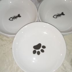 Fun Cute Ceramic Three Cat Bowls Mats Stickers Bow For Your Cat