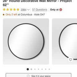 28" Round Decorative Wall Mirror - Project 62 BRAND NEW IN THE BOC 