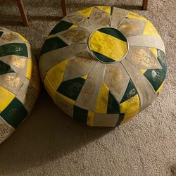 Twin Round Leather Ottoman Pouf / Ottoman / Vintage 