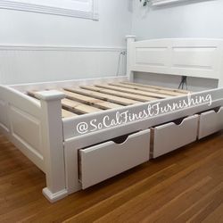 White Queen Bed With Storage 