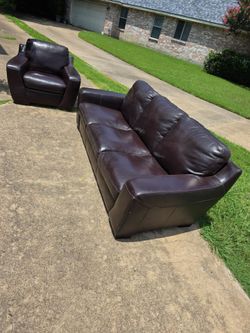 Dark Brown Leather Sofa and Armchair Set