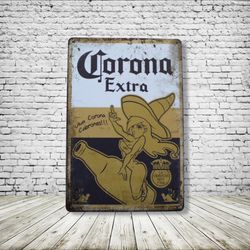 Corona Vintage Style Antique Collectible Tin Metal Sign Wall Decor