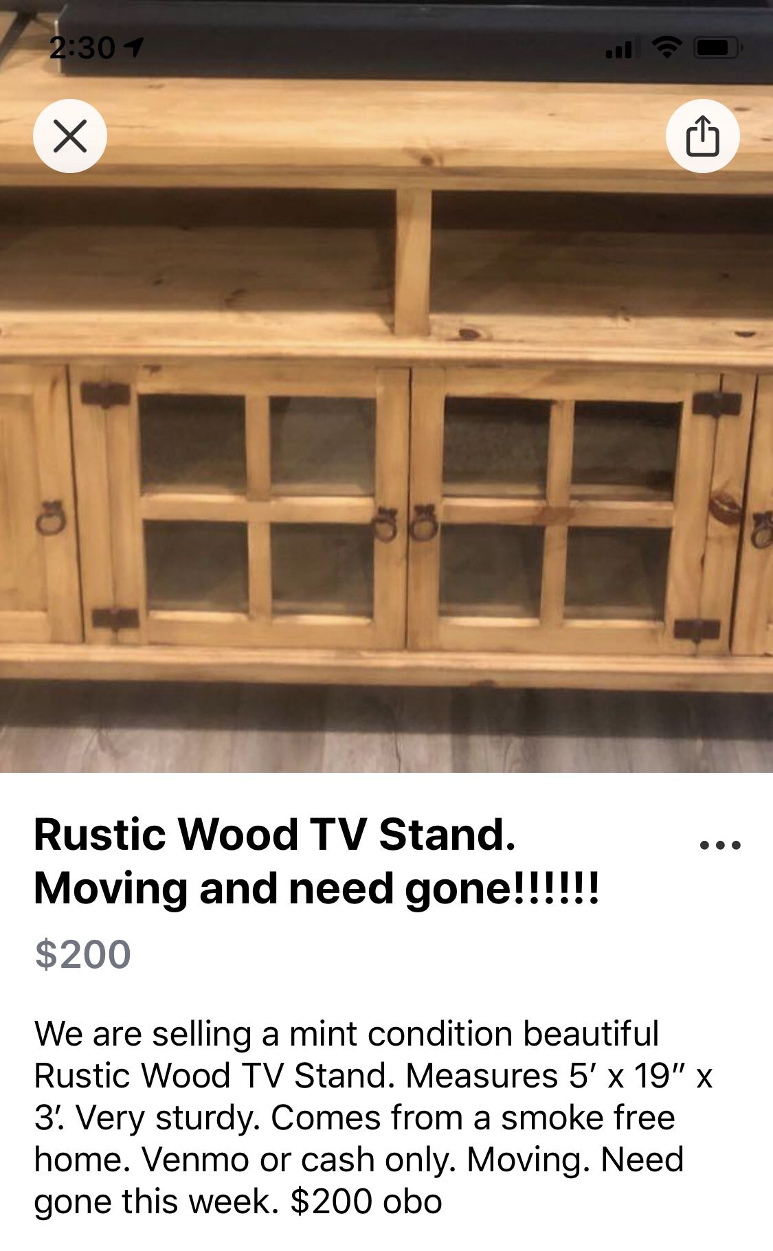 Reduced!!!! Moving and need gone!!!!! Rustic Wood TV Stand