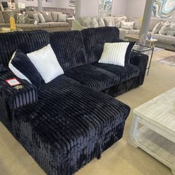 Venice Corduroy Storage Sleeper Sectional w/ Dual Cupholders & USB Ports