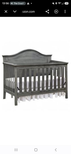 Tiamo Davenport 4-in-1 Convertible Crib, Farmhouse Grey with mattress
