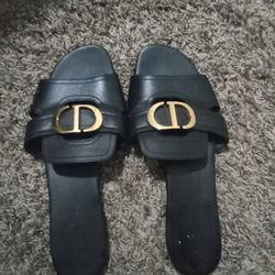 Christian Dior Black Leather Slides / Sandals Shoes Qqqq
