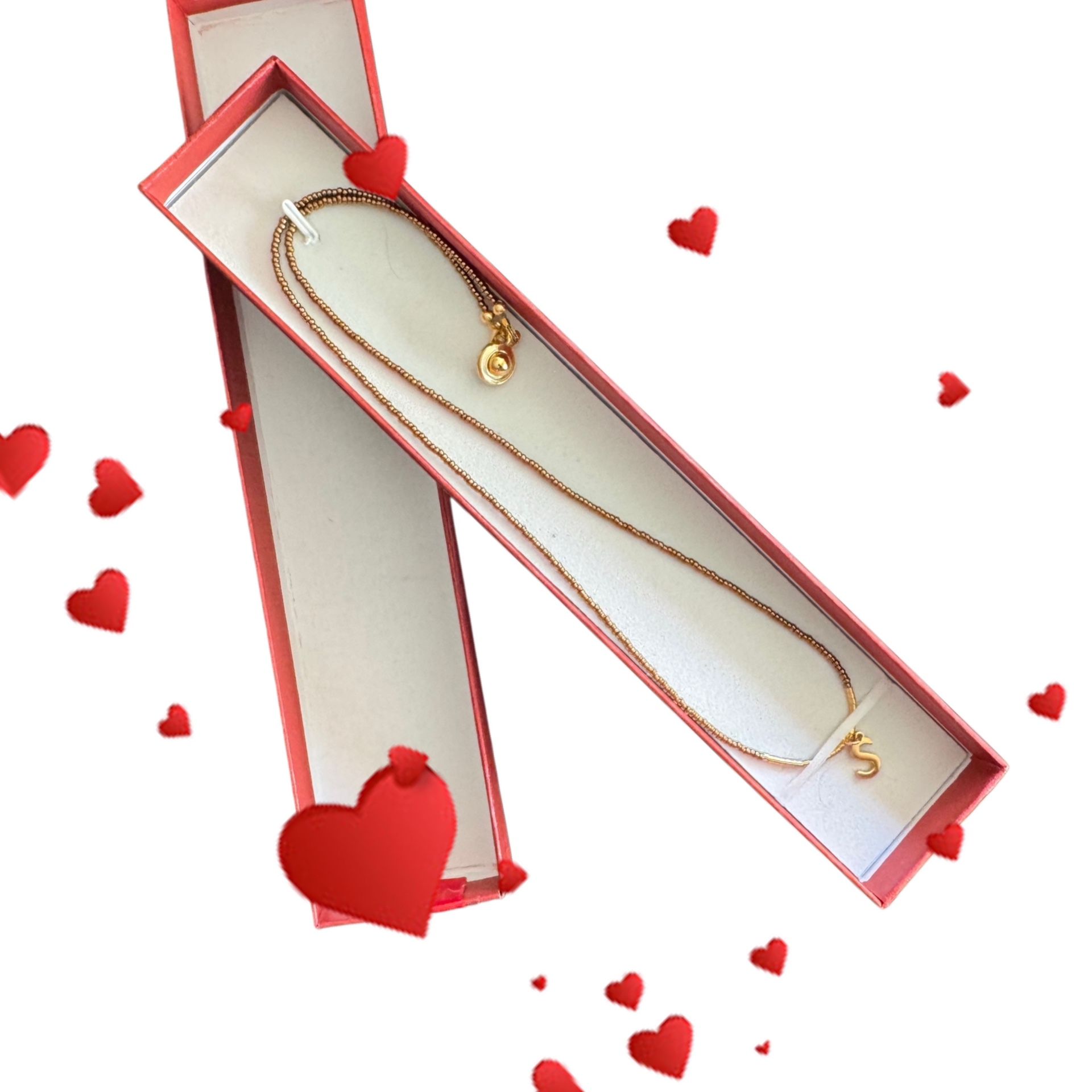 Gold Beaded Necklace with Initial S Pendant