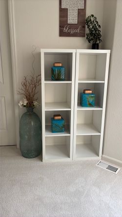 2 qty White Vertical Shelving Units