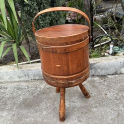 Sewing Basket Bucket Vintage Wood Firkin