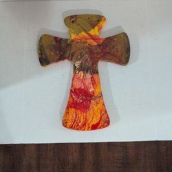 Hand Painted Ceramic Cross Wall Hanging Double Sided 