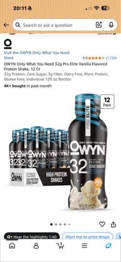 OWYN Pro Elite Vanilla Protein Shakes 12-Pack